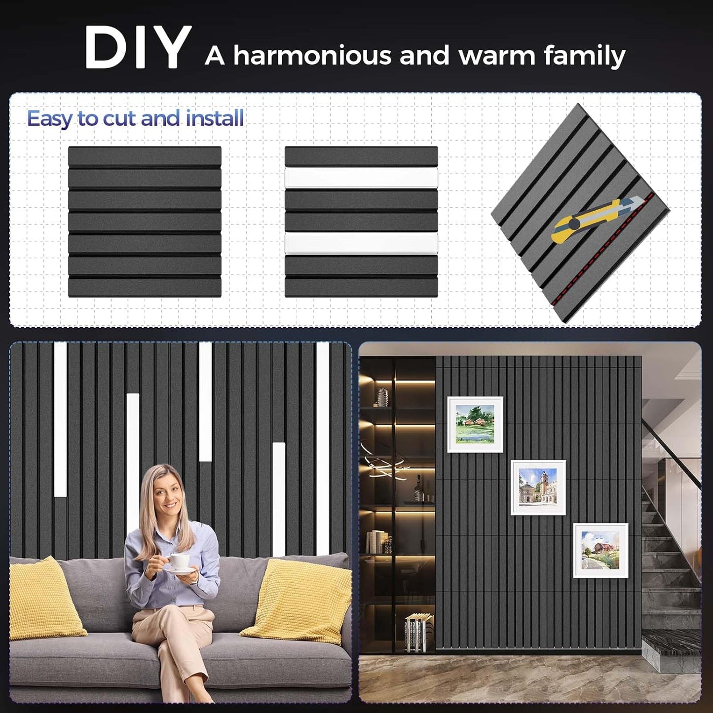 8 Pack Large Fold Soundproof Wall Panels, 24 x 12 x 0.47 in Sound Proof Foam Panels for Walls, 1.2lb/ft³ High Density, Thicker 0.47in, Acoustic Panels, Sound Dampening Panels Black