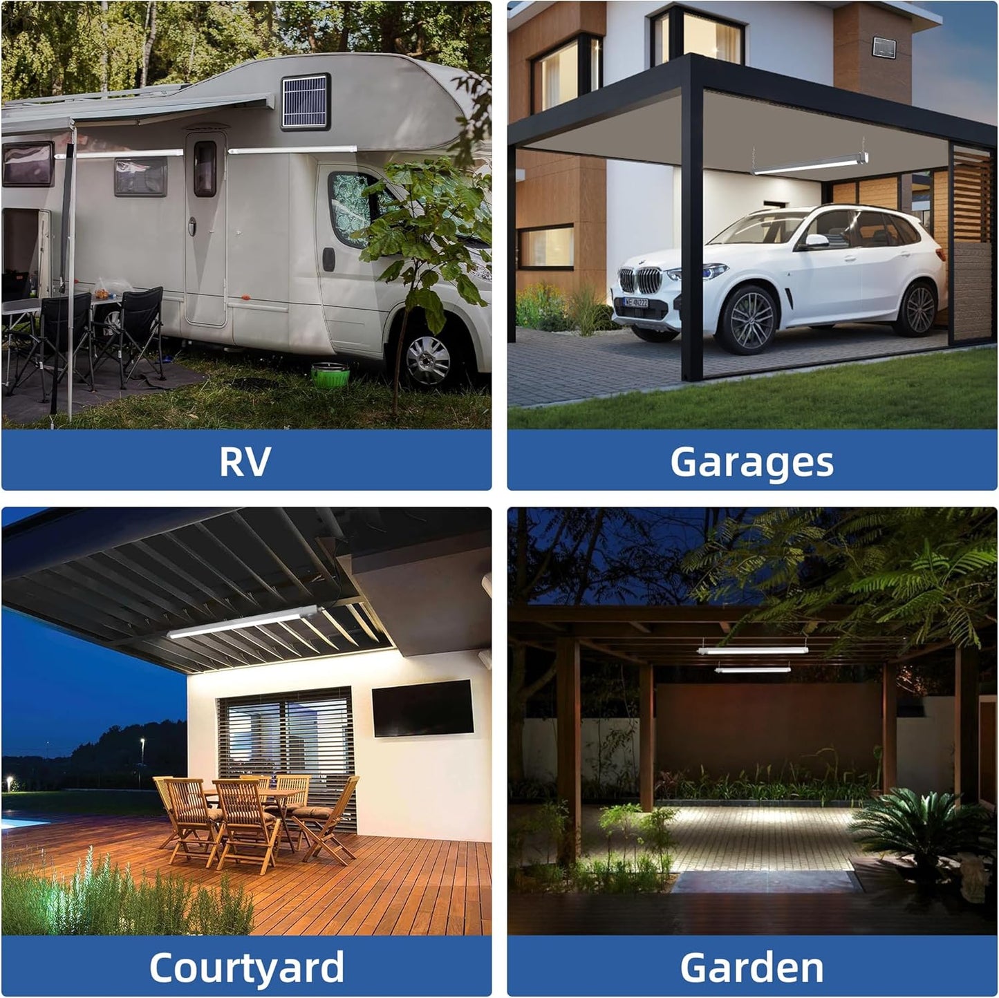 hykolity Solar Powered Shop Light with Motion Sensor, 3FT 17W (100-Watt Equivalent),Integrated LED IP65 Waterproof Outdoor Motion Sensor Shop Light for Garage, Barn, House - 2 Pack