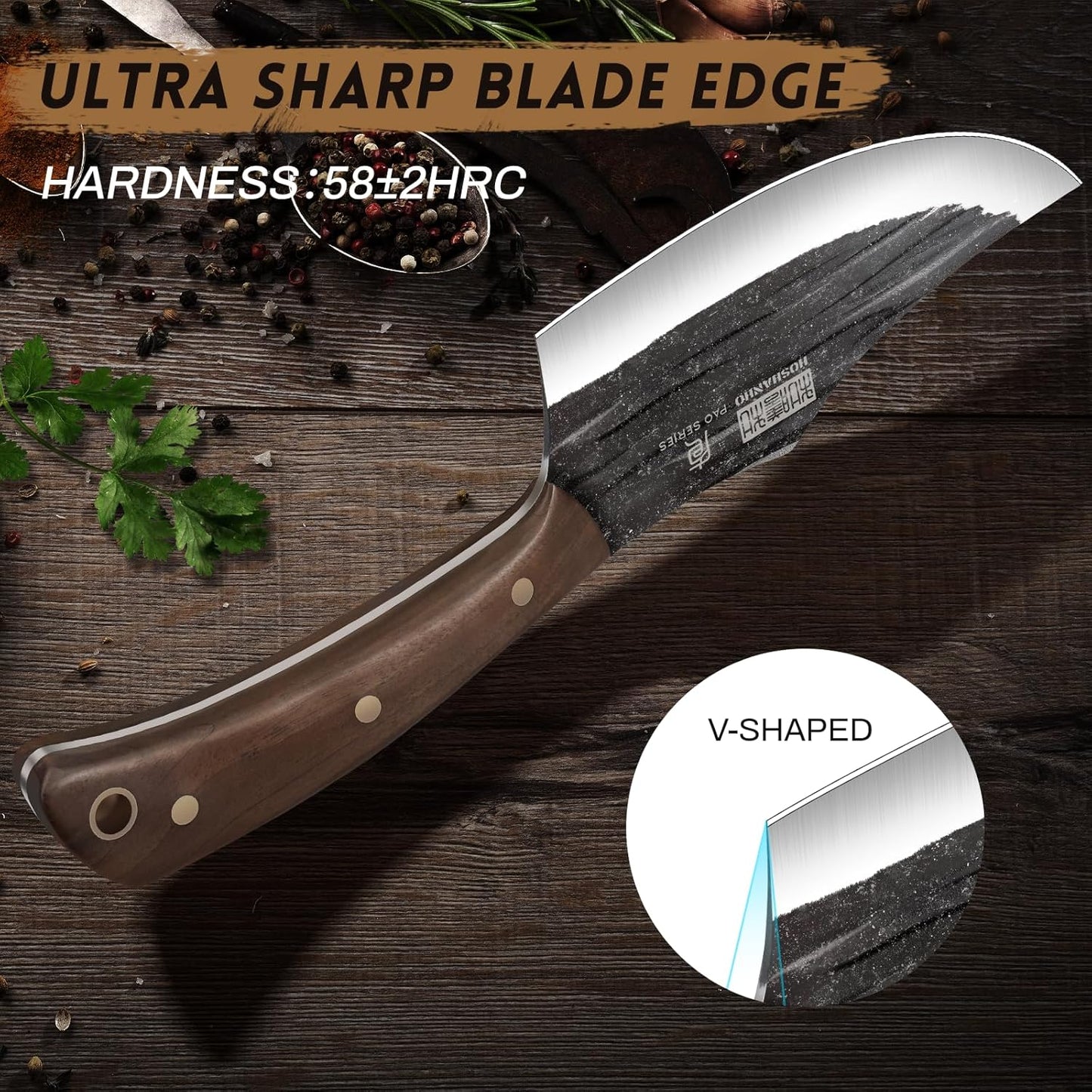 Butcher Knife Set, Hand Forged Butcher Chef Knife Set with Roll Bag, Sharp Meat Cleaver Knife & Bone Chopper Knives & Fillet Knives for Home & Camping & BBQ Gift for Men