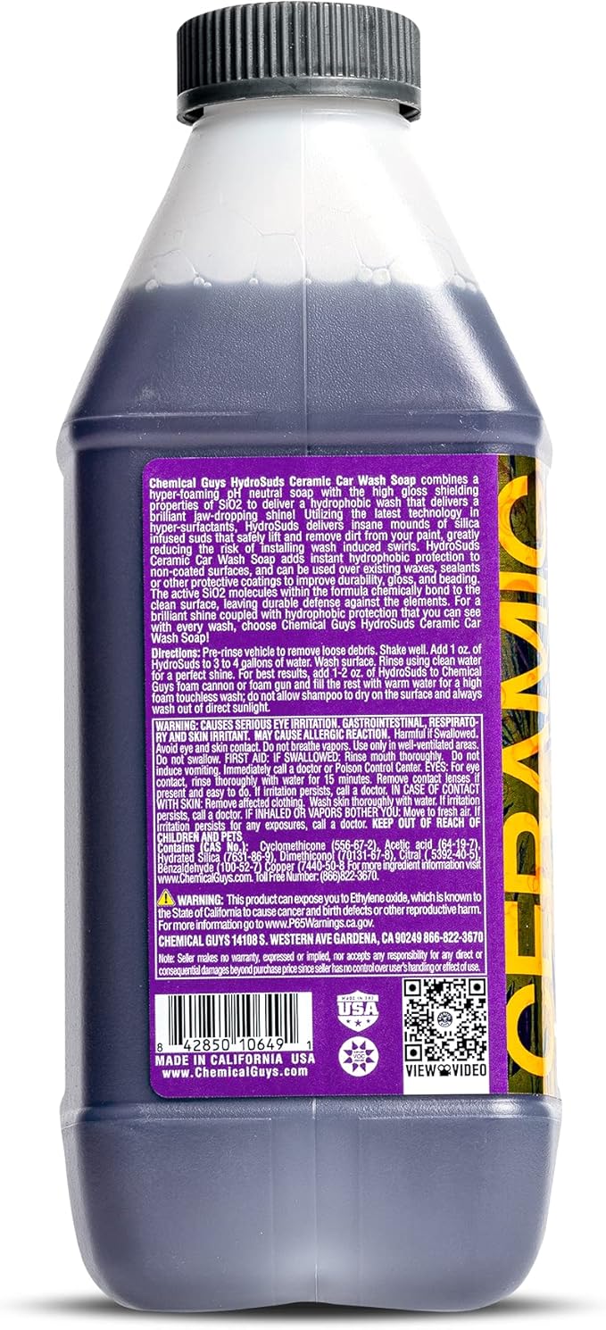 Chemical Guys HydroSuds Ceramic SiO₂ Shine High Foaming Car Wash Soap - Foam Cannon Soap, Works with Foam Guns or Bucket Washes Safe for Cars, Trucks, Motorcycles, RVs, & More, Berry Scent - 64 fl oz