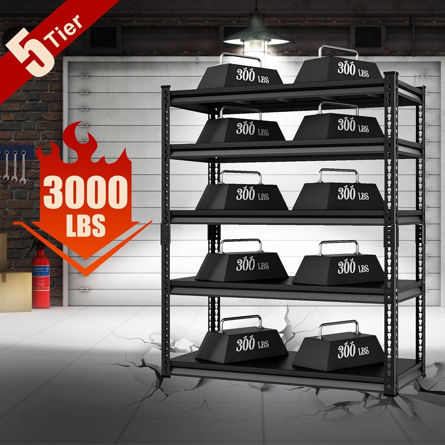 Garage Shelving Heavy Duty 3000LBS Loads, 48" W Adjustable Garage Storage Shelves, 5-Tier Metal Shelving Units and Storage, Industrial Utility Shelf, 48" Wx24 Dx78 H,Black