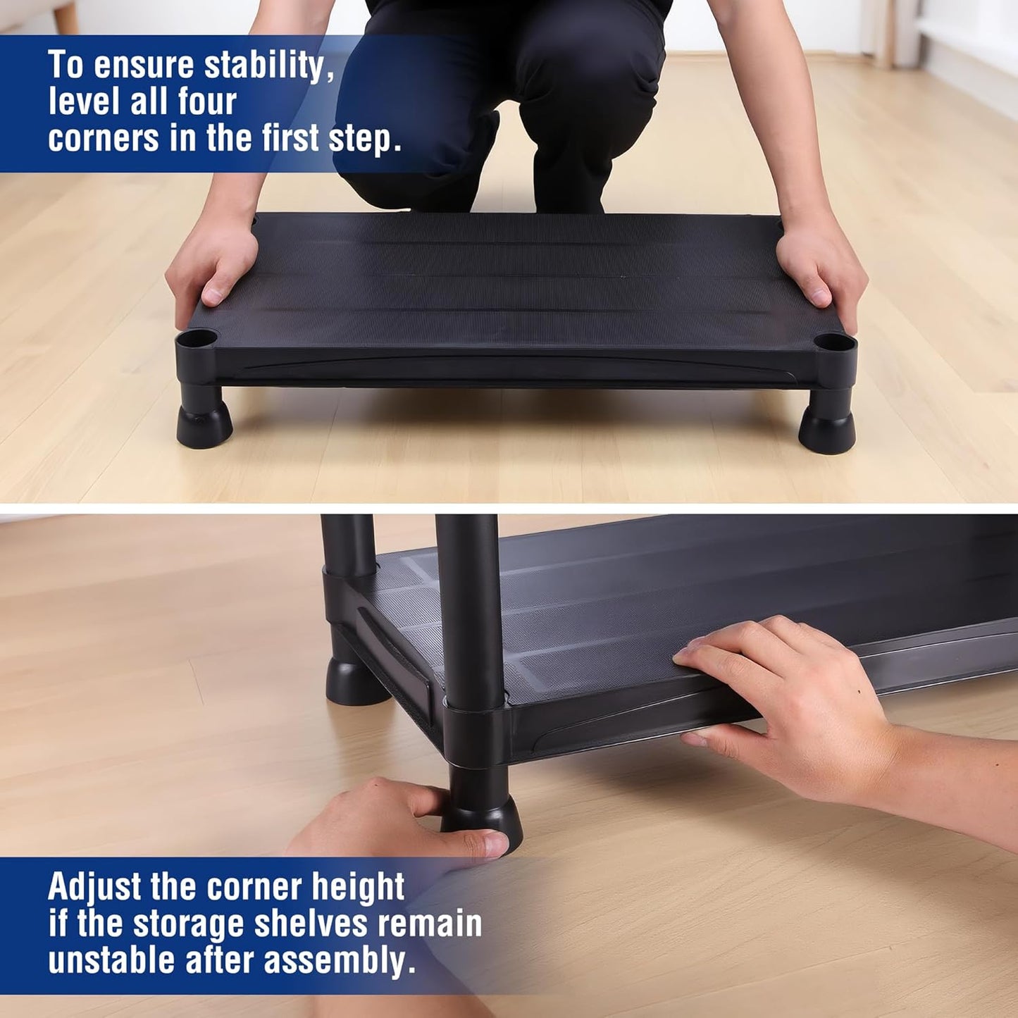 WORKPRO 4-Tier Plastic Storage Shelves, 400lb Capacity Shelving Unit, 51.4" H x 23.9" W x 12" D, Storage Rack for Garage, Home, Pantry, Office, Laundry, Tool-Free Assembly, Black