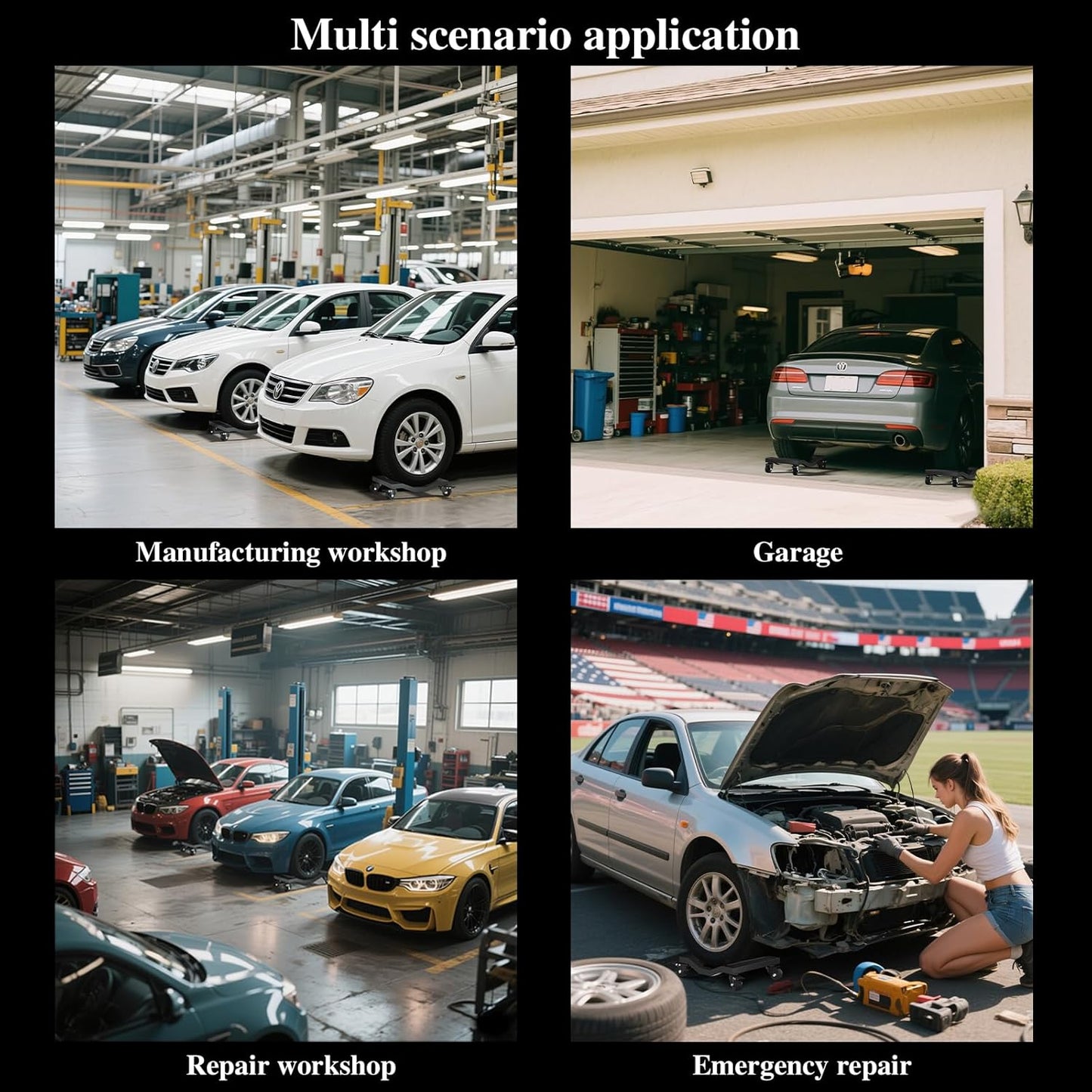 I'EZONK Industrial Stainless Steel Car Dolly Set of 2-6,800lb/3,084kg Capacity | Pro Vehicle Mover w/Locking Brakes | U-Shaped Design for Cars/SUVs/Trucks & Trailers