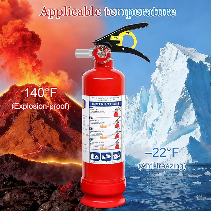 2 Pack ABC Dry Chemical Fire Extinguishers, 2.5 lb 1A:10B:C Rating for Home, Vehicle, Boat, Quick Release Handle, Compact & Portable Dry Powder Extinguisher