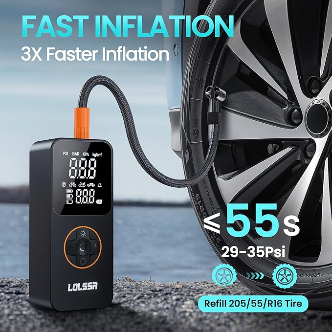 Tire Inflator Portable Air Compressor 150PSI Air Pump for Car Tires-Cordless Tire Pump with Pressure Gauge, Cigarette Lighter Plug for Motorcycle, Bike, Ball, Dual-Use Type (Dark)