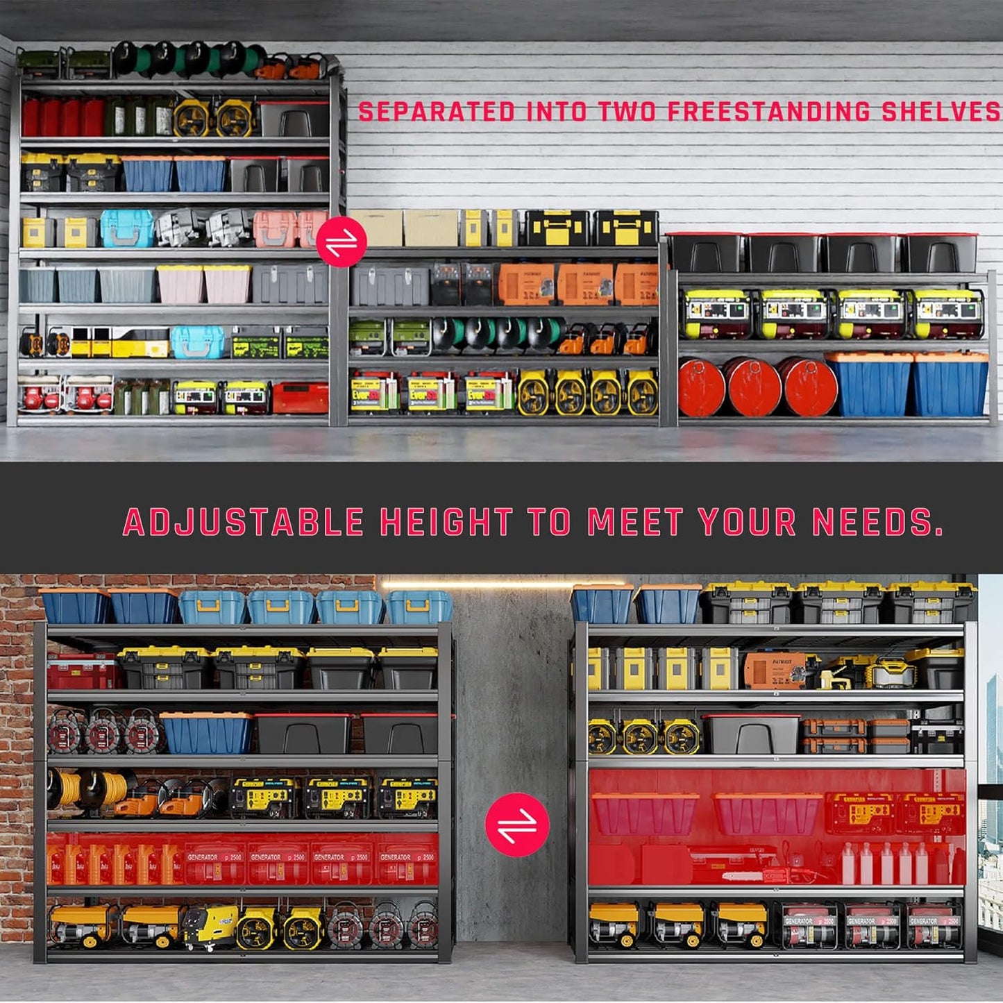 7 Tier Garage Shelving Heavy Duty,65" W Garage Shelves, 65" W x 96" H x 24" D Adjustable Storage Shelving Unit, Commercial Metal Shelves for Warehouse, Basement