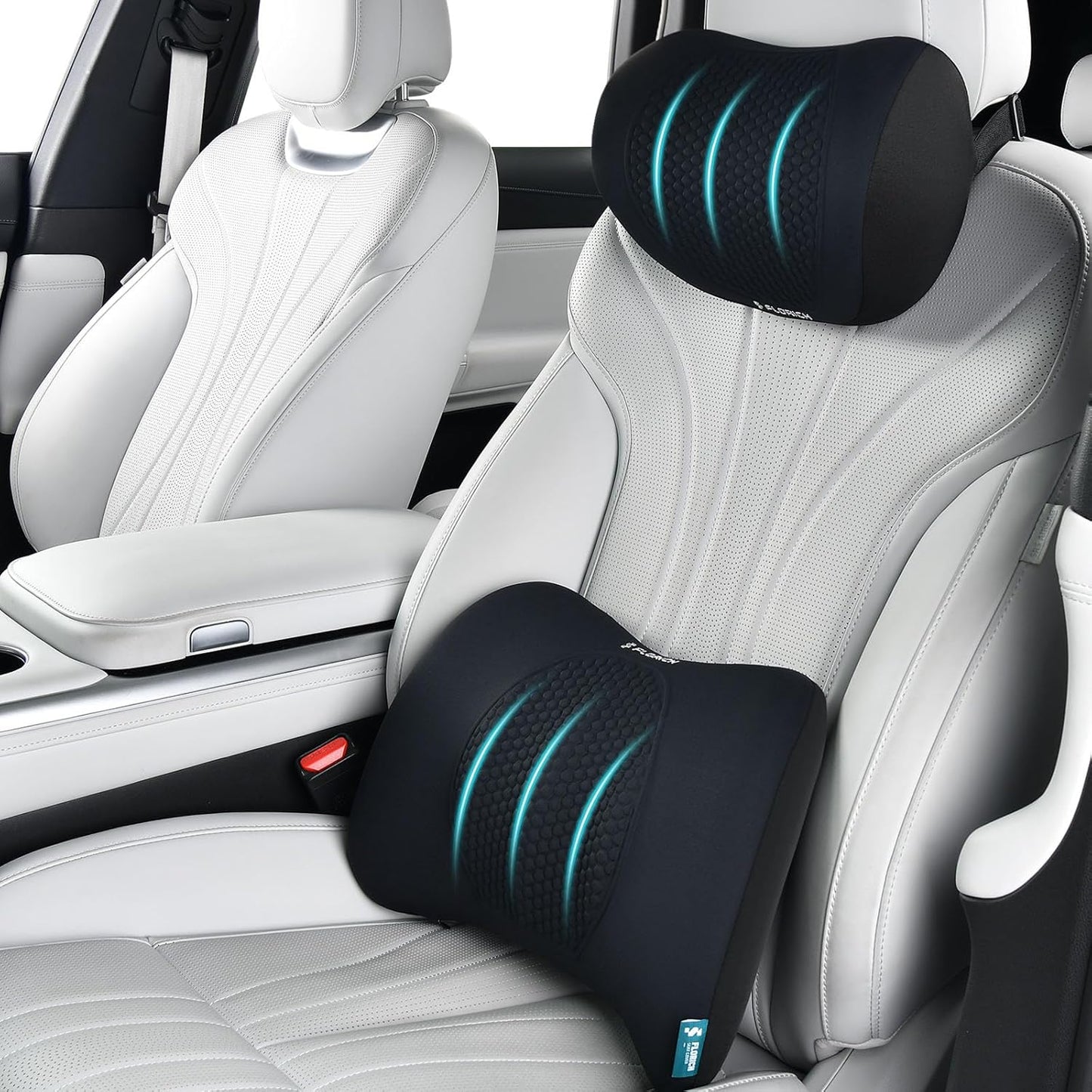 FLORICH Lumbar Support with Car headrest Back Pillow for Chair Headrest Pillow with Gel Memory Foam Massage Point Lumbar Support(Black)