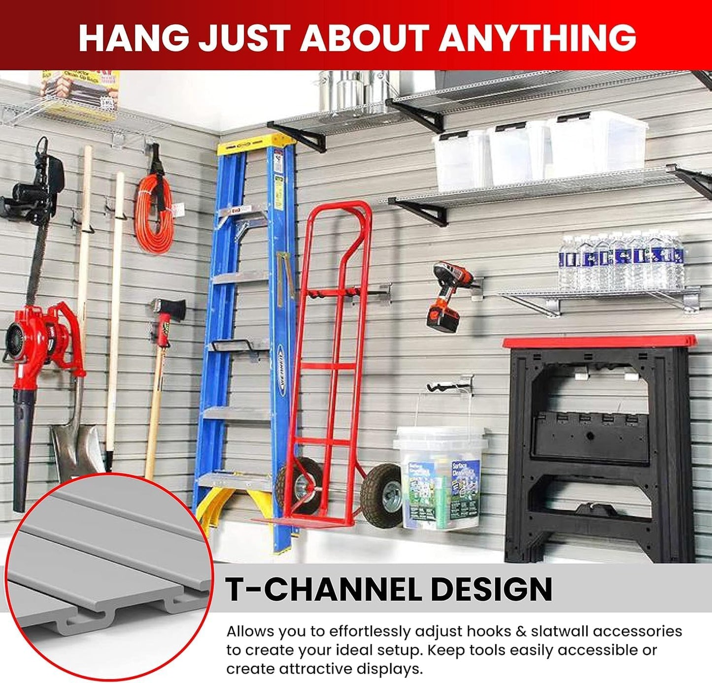 DLDIRECT Slatwall Panel Garage Wall Organizer: Heavy Duty Mounted PVC Rack, Interlocking Slat Paneling for Garage Storage, Slat Wall Board, Shelves System - 3 Color Samples