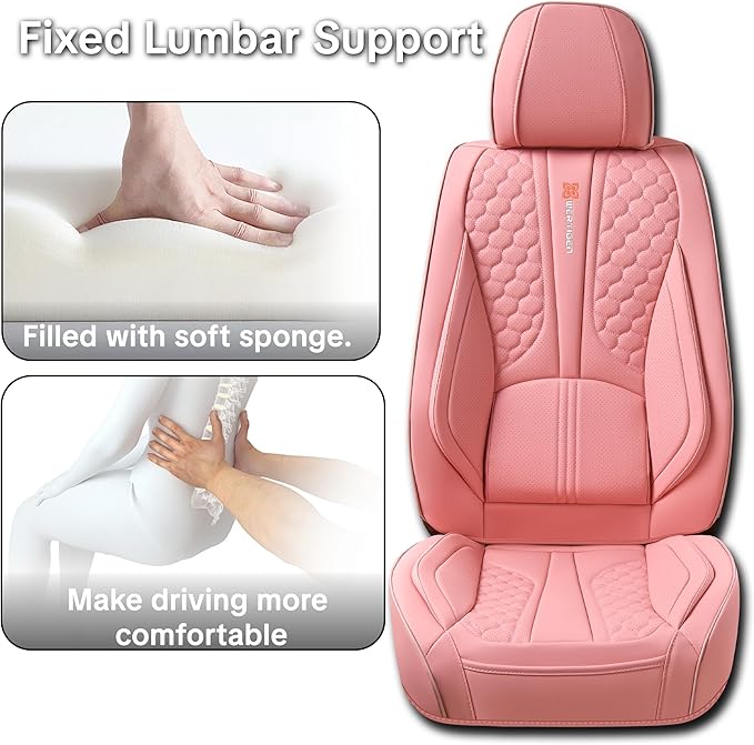 Pink Car Seat Covers Full Set – Stylish Leather Waterproof Seat Protectors for Cars, SUVs & Trucks, Airbag Compatible, Non-Slip Design, Easy to Install, Fits Most Vehicles