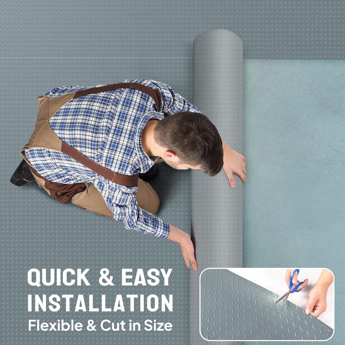 TUFFIOM 7.5x22 FT Garage Floor Mat, Thickened Diamond Plate PVC Garage Mats Flooring Roll for Under Car, Garage Parking Mats for Floor Large SUVs, MPV, Pickup Truck, RV