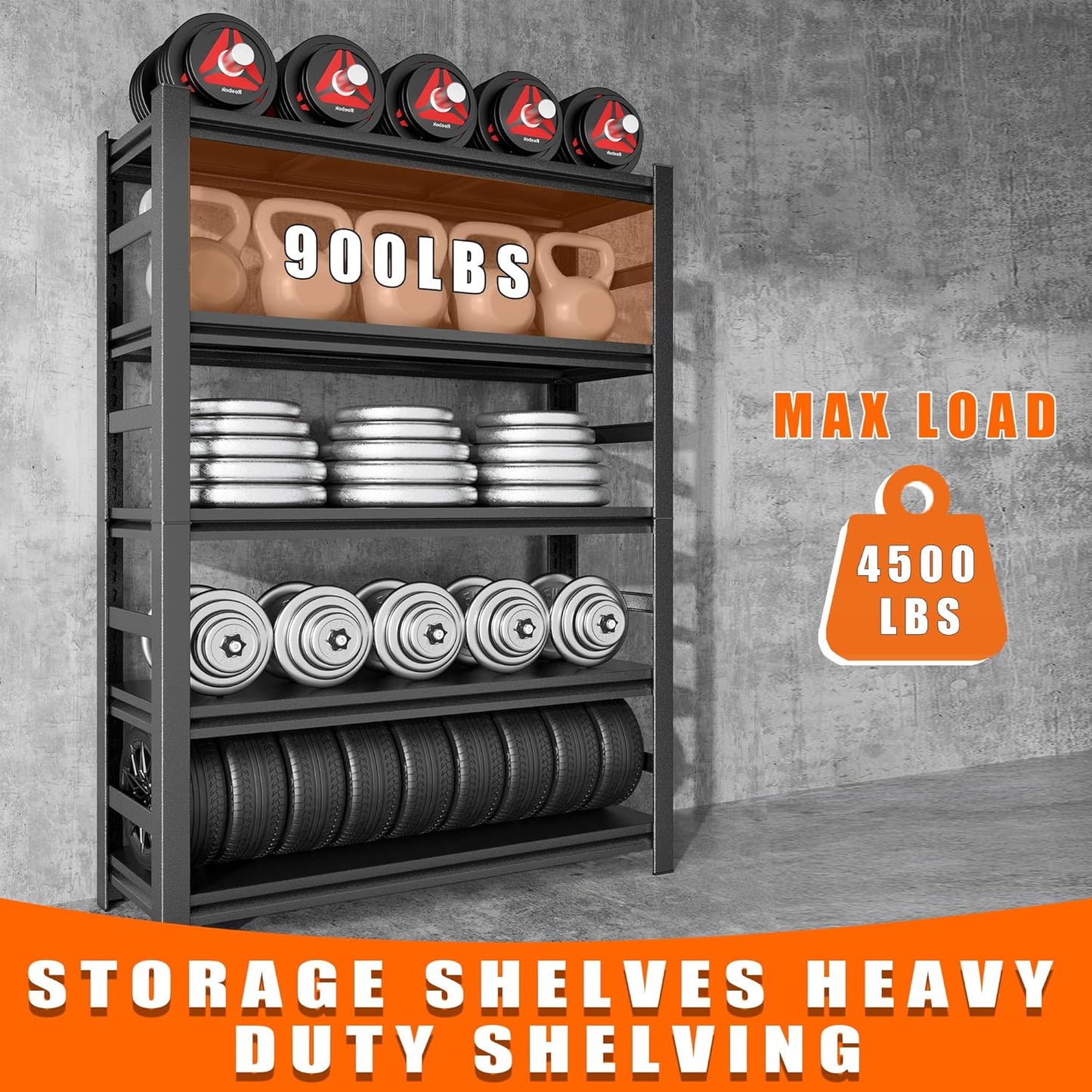 87"H Garage Shelving Heavy Duty Rack, 4500 LBS Ultra Large Capacity 5 Tier Adjustable Storage Shelves, Metal Industrial Shelf Units for Garage, Basement and Warehouse, 87"H×47.24"W×23.6"D, Black