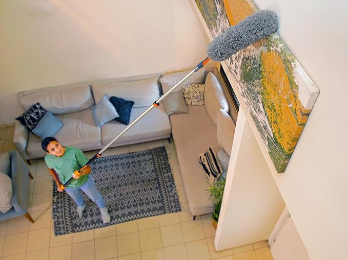 36 Foot High Reach Telescoping Duster Kit and Vinyl Siding Brushes with 5-30 ft Extension Pole // High Ceiling Cleaning and Window Washing kit // Exterior & Interior House and Gutter Cleaning Brush