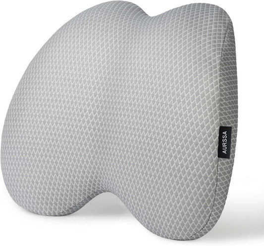Lumbar Support Pillow Office Chair Car Back Pillow Ergonomic Lower Back Pain Relief Breathable Air Fiber Cushion with Hours Sitting on Worker Driver & Handicapped, Adjustable Strap (Light Grey)