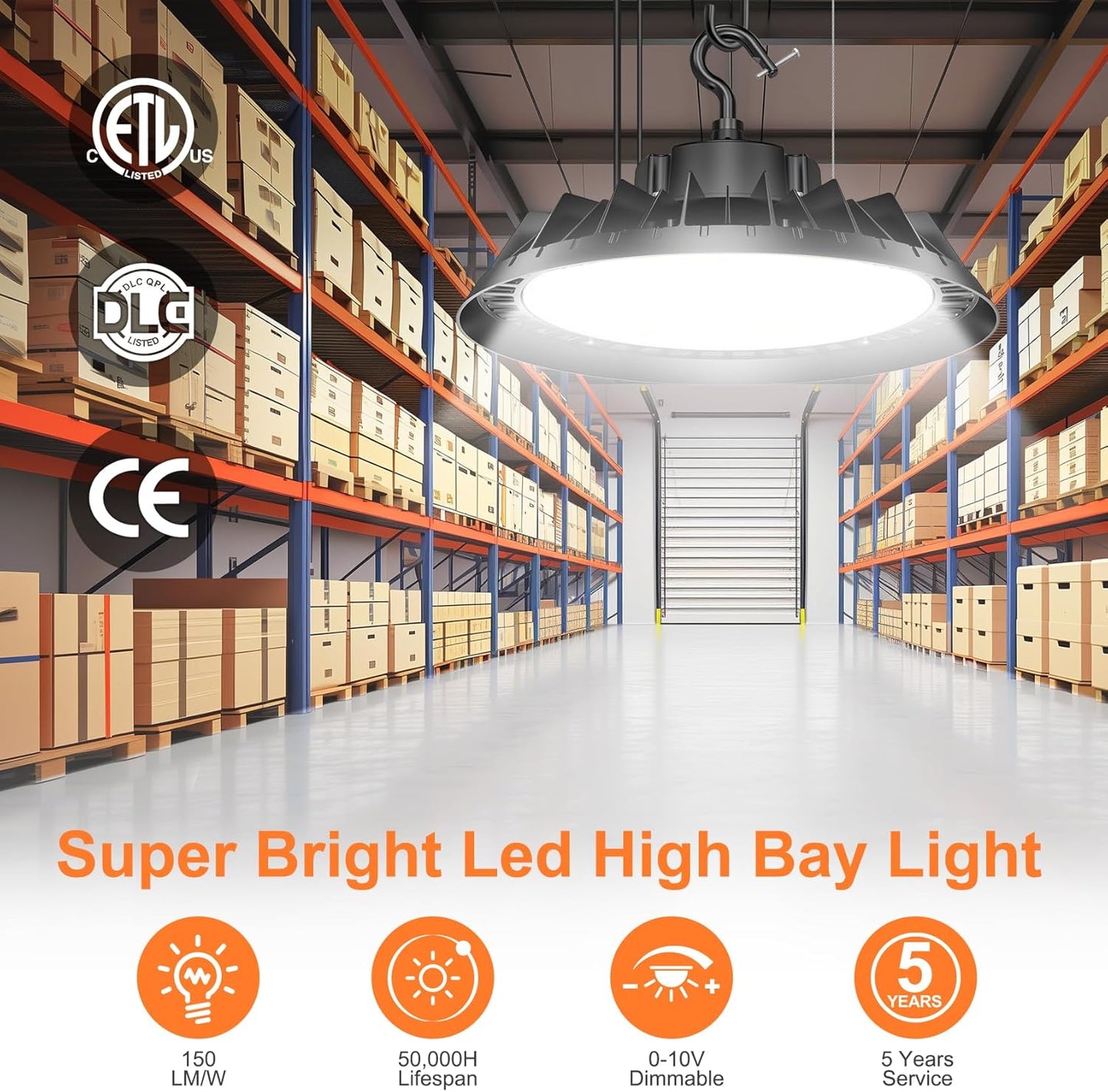 6Pack LED High Bay Lights, Super Bright 200W UFO High Bay LED Shop Lights, 30000LM 5000K, 0-10V Dimmable, 5' Cable Plug, IP65 Waterproof, ETL Listed Plug & Play Lighting for Gym Factory Warehouse