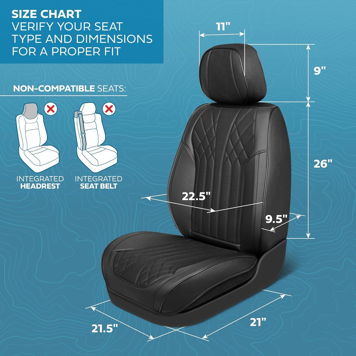Elite Edition Faux Leather & Suede Seat Covers for Cars, Trucks, & SUV - 2 Black Car Seat Covers for Front Seats - Universal Fit Car Accessories Automotive Interior Cover Protector for Cars