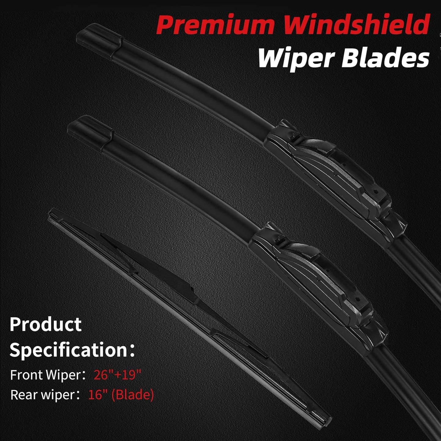 OTUAYAUTO Premium Windshield Wiper Blades - Replacement for Toyota Sienna 2006-2010 - Precision Fit, All-Weather Performance, Front and Rear Wiper Blades, J/U Hook - 26"+19"+16" (Pack of 3)