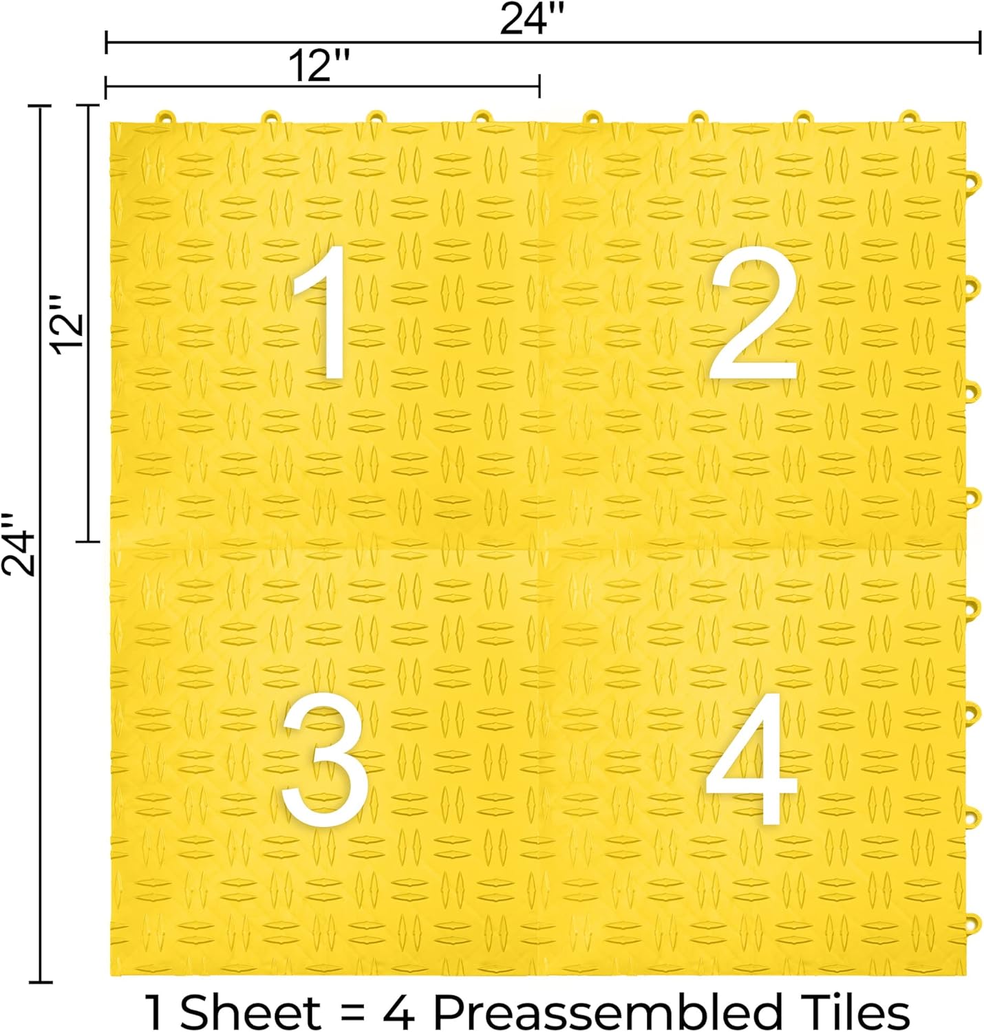 Big Floors GarageTrac Diamond, Interlocking Non-Slip Garage Flooring Tile, Durable, Modular, Heavy-Duty Copolymer, Easy Install (Yellow, 24 Pack of 12 x 12" Tiles)