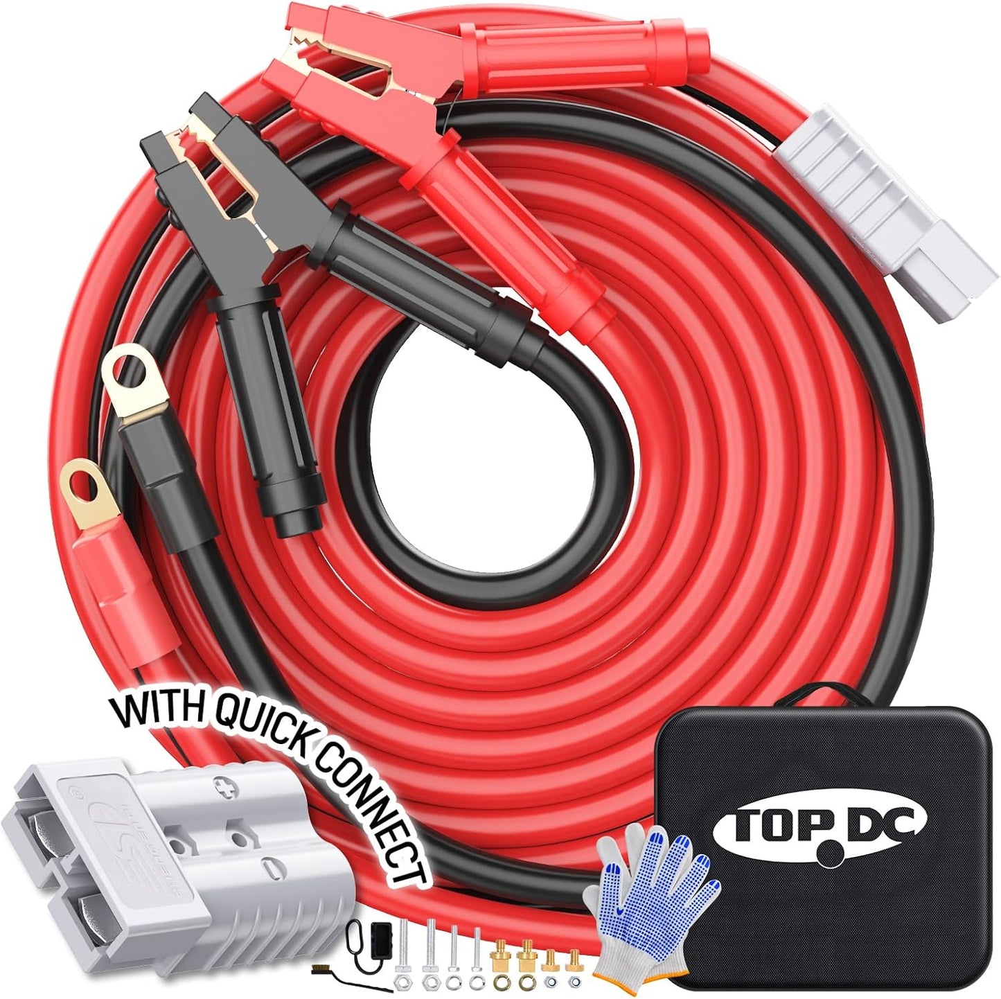 TOPDC 30FT Heavy Duty 0 Gauge Jumper Cables with Quick Connect Plug,1500Amp Booster Cables for Car, Truck, SUV & Vehicles Includes Carry Case, Gloves, Brushes (30 Feet)