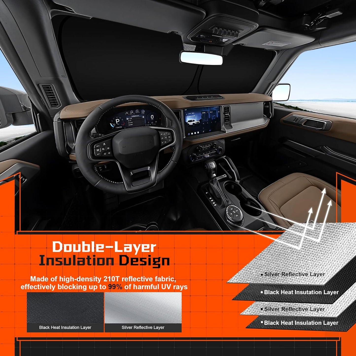Custom Fit Windshield Sun Shade for Le-xus ES Sedan ES250 ES300h ES350 2019-2025 - Full Coverage, 210T Reflective Fabric, Double-Layer Design - Blocks 99% UV Rays, Easy to Install and Store