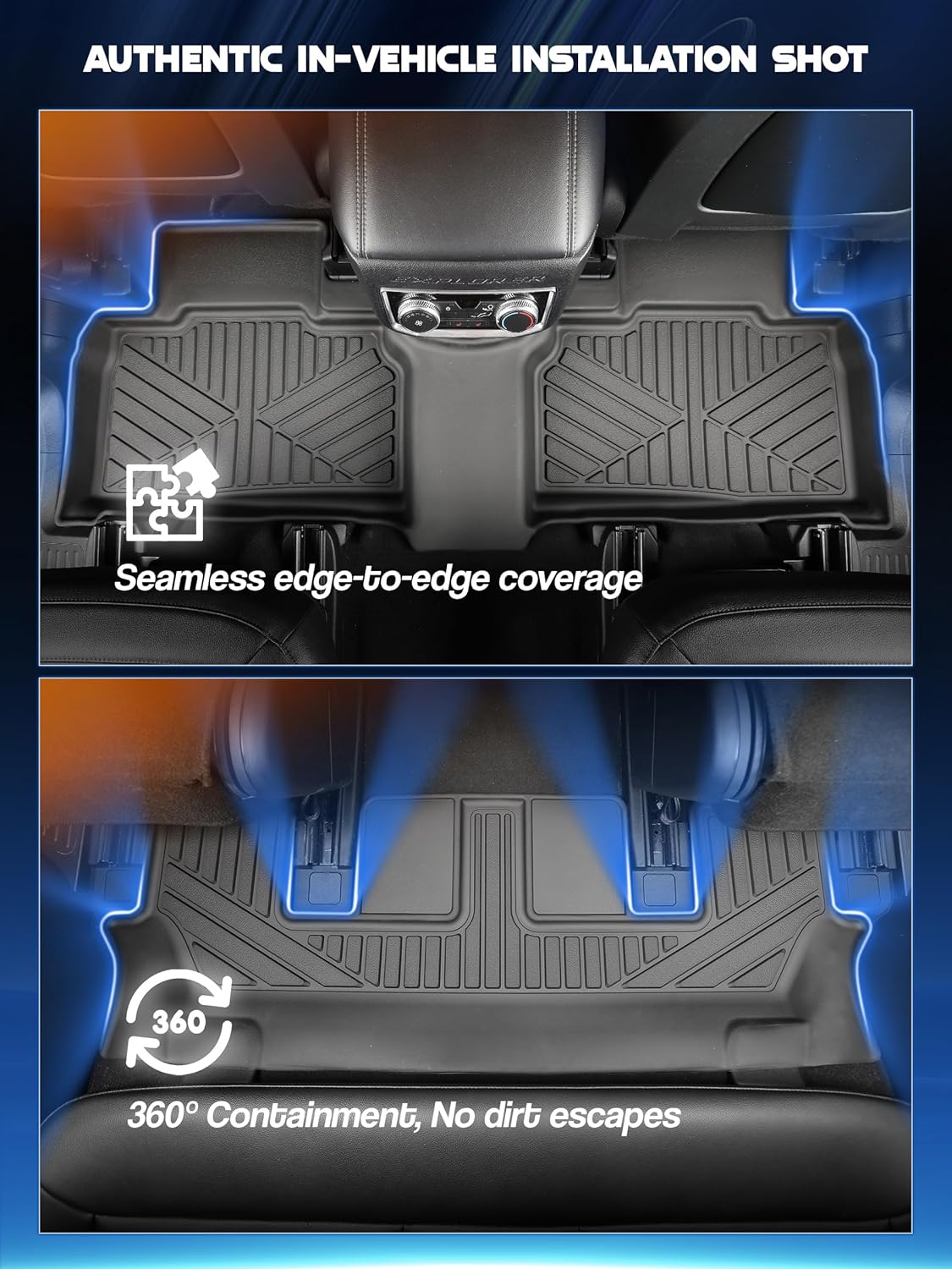 Car Floor Mats for Ford Explorer 2020-2024 2025(Only Fit 6 Seats) Accessories,TPE All Weather Protection Floor Mats,Custom Fit 3 Rows Car Floor Liners Set,Heavy Duty Accessories,Black