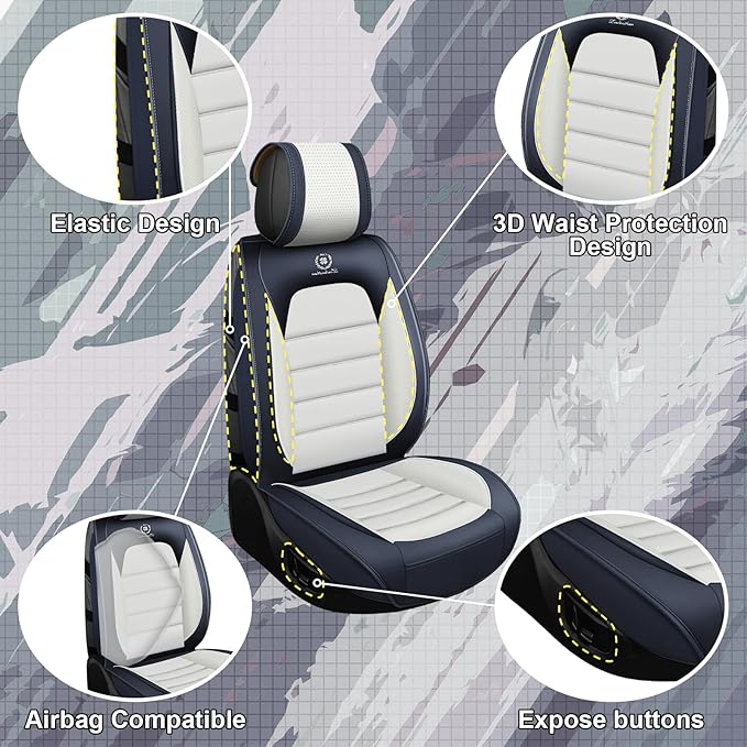 Full Set Car Seat Covers for GMC Sierra 1500/2500/3500 Denali SLT AT4 AT4X Base Seat Covers 2008-2025, Waterproof Premium Nappa Leather Seat Protectors(Standard 5 Seats/Black&White)