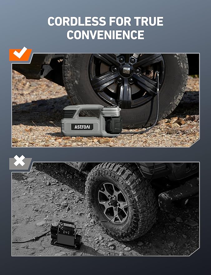 AstroAI TC4 Portable Air Compressor Tire Inflator, 470W 18V Cordless Air Pump for Truck Tires with 4000mAh Battery, 150PSI Heavy Duty Air Compressor with Digital Display for Car, RVs, SUV Gift Gray