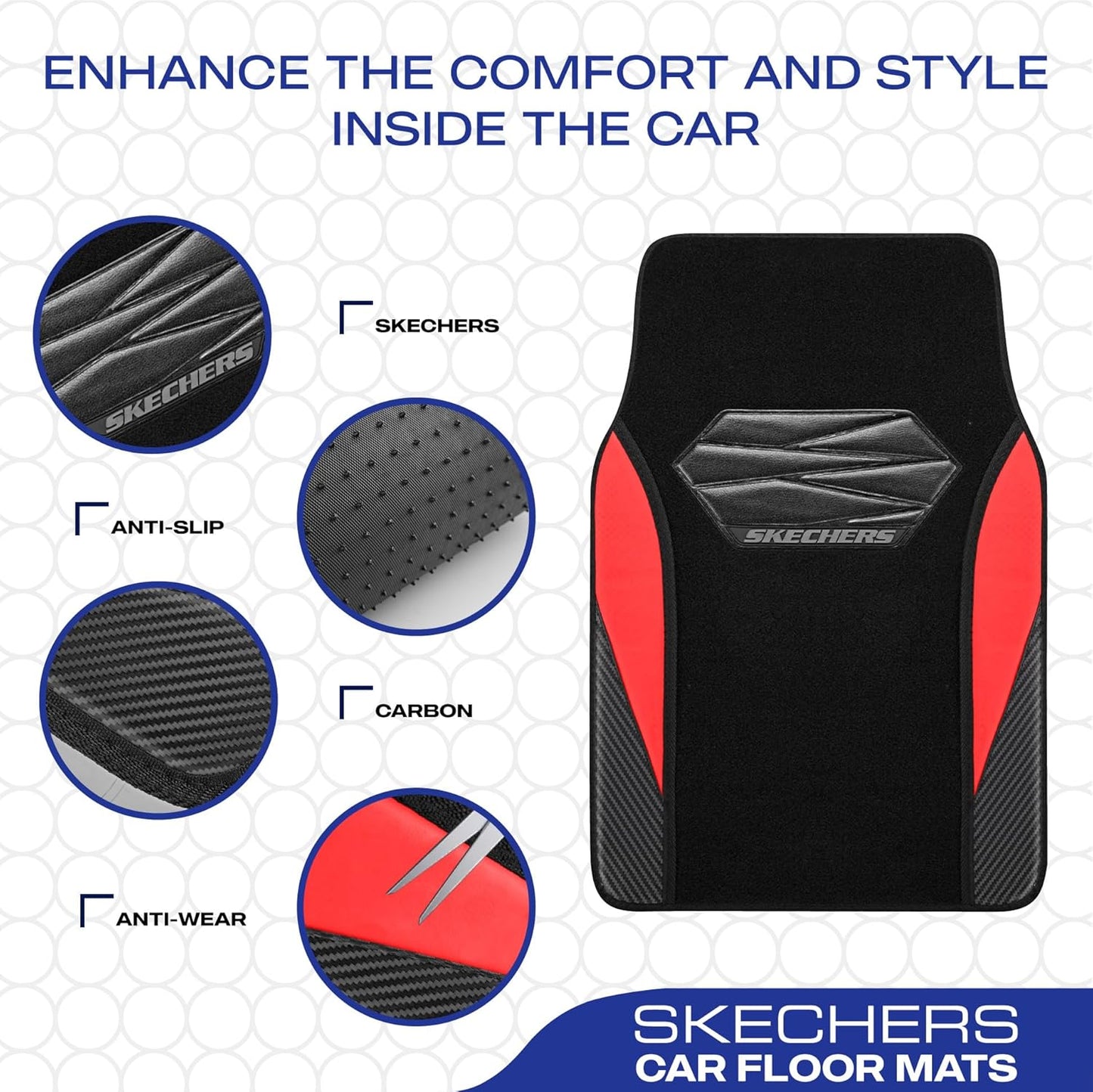 Skechers Car Floor Mats,Waterproof Universal Fit Car Mats,Faux Leather Car Floor Mats,Carbon Floor Mats for Cars with Anti-Slip Skechers Heel Pad Fit for SUV,Vans,Sedans,Trucks,Red