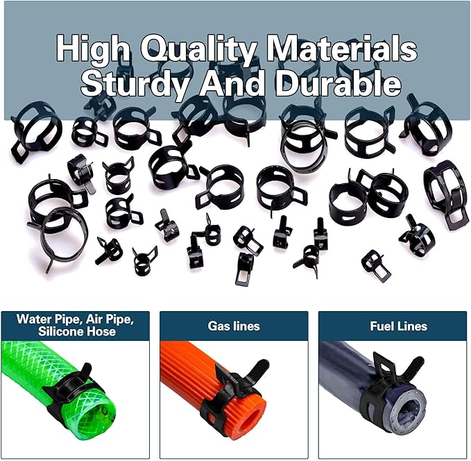 Spring Pipe Clamps340PCS, With Spring Pipe Clamp Tools, 12 Sizes 6-22mm Spring Hose Clamps, Used To Fix Hose Interfaces In Automotive, Marine, Gardening, Industrial Applications
