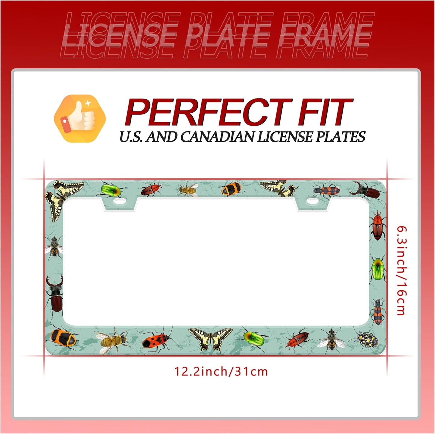 Personalized License Plate Frame Butterfly Moth Beetle Stainless Steel Accessory Animal License Plate Holder Funny Car Decorative 2 Holes Fits Us Standard License Plates 12.2 X 6.3 in for Men Women