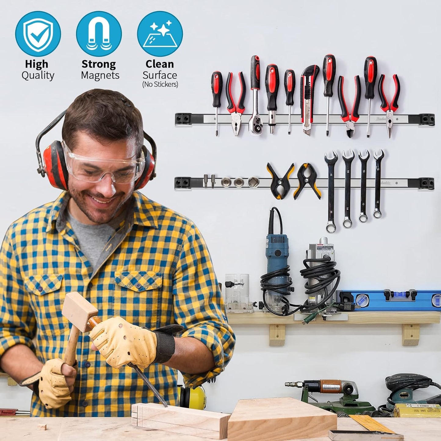 6 Pieces 24" Magnetic Tool Holder Strip, Stainless Steel Surface Tool Magnet Bar, Metal Tool Organizer Rack for Garage Organization, Easy To Install in Workshop, Mounting Screws Included