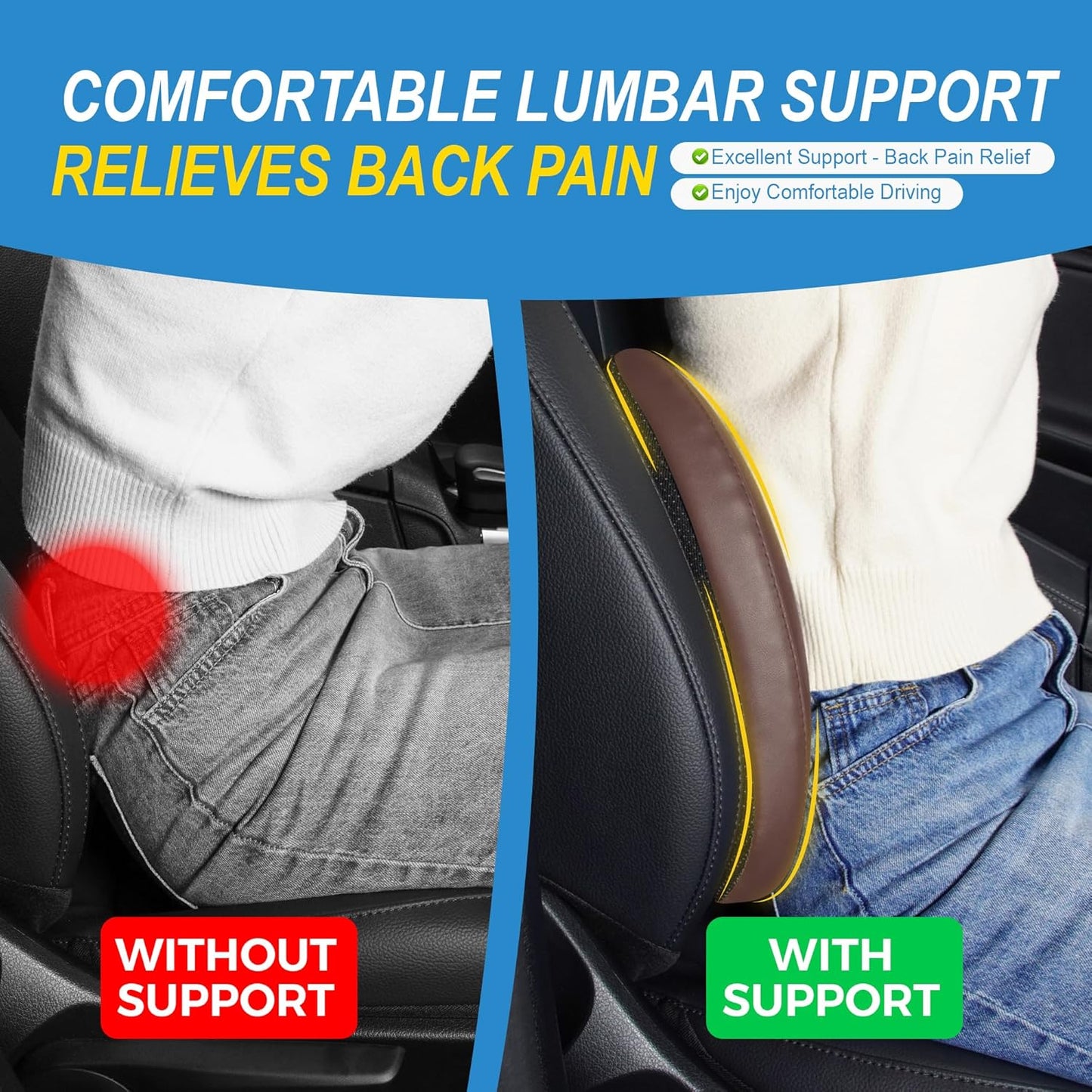 Memory Foam Lumbar Support Cushion Relieves Lower Back Pain for Car Seat, Office Chair, and Wheelchair, 4D Mesh, Brown