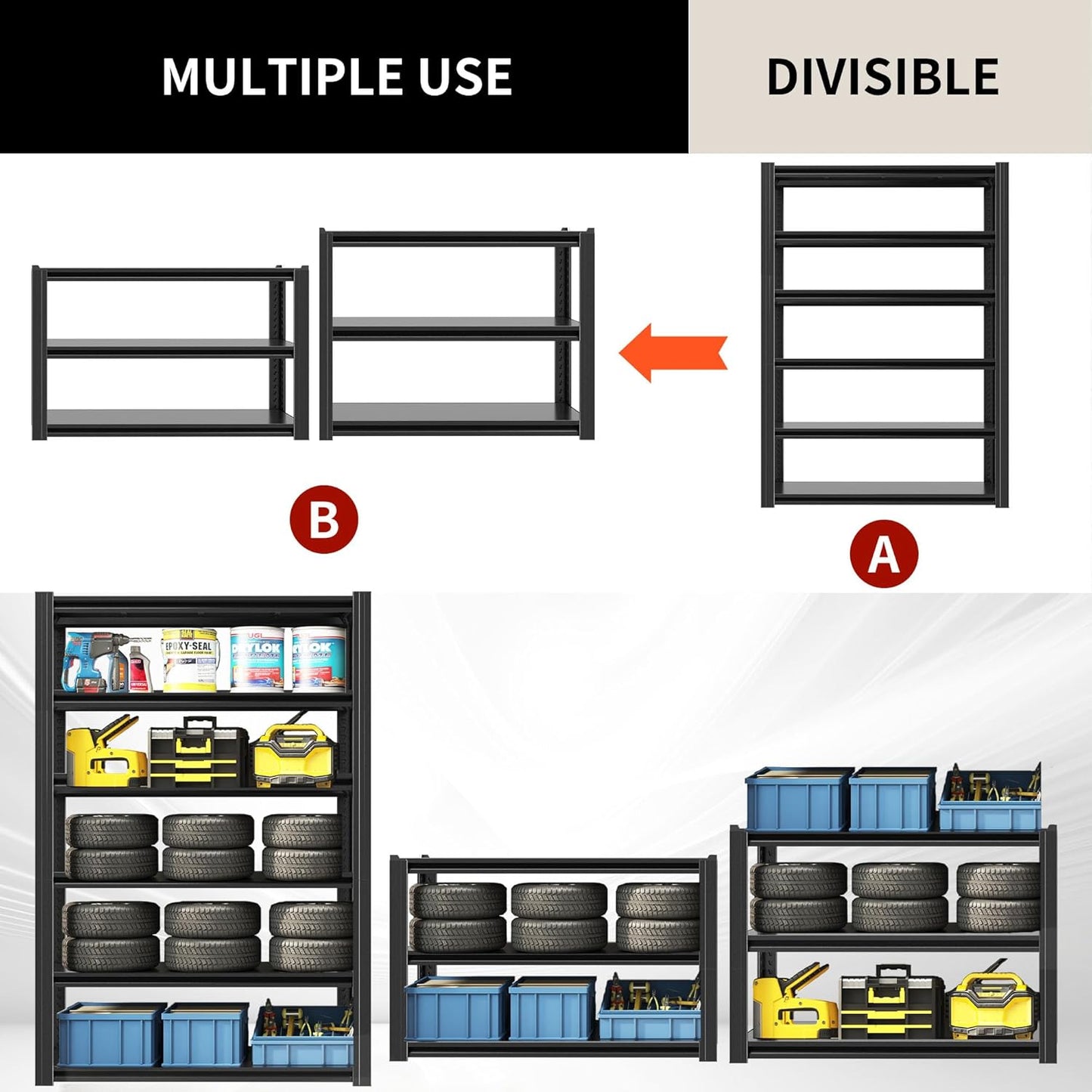 82" H Heavy Duty Garage Shelving 3000LBS Storage Shelves Adjustable 6 Tier Metal Shelving Unit, Industrial Utility Rack for Garage, Workshop, Basement, Home Office 82" H*48W*18D