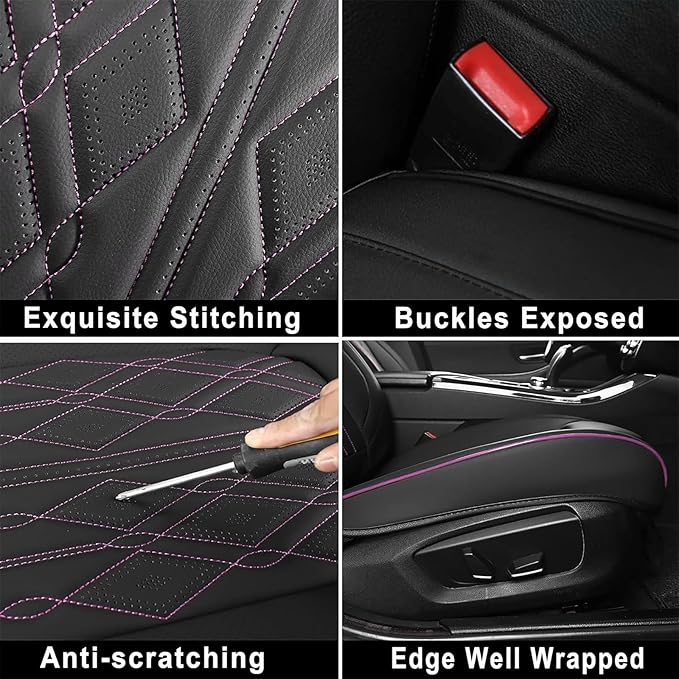 Huidasource Car Seat Covers Full Set, Waterprof Nappa Leather Automotive Seat Cover for Most Car SUV Pickup Truck, Universal Fit for Honda for Hyundai for BMW for Mazda(Full Set/Black&Purple)
