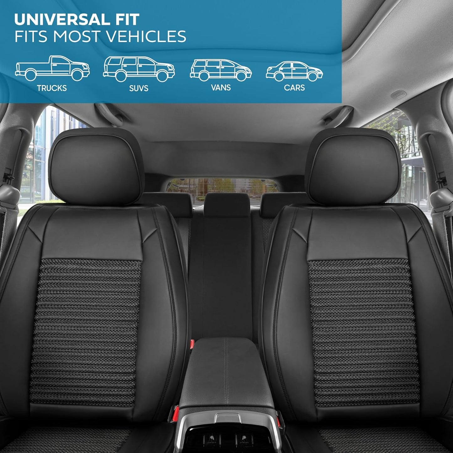 Elite Edition Faux Leather & All Weather Wicker Seat Covers for Cars, Trucks, & SUV - 2 Black Car Seat Covers for Front Seats - Universal Fit Car Accessories Automotive Interior Protector