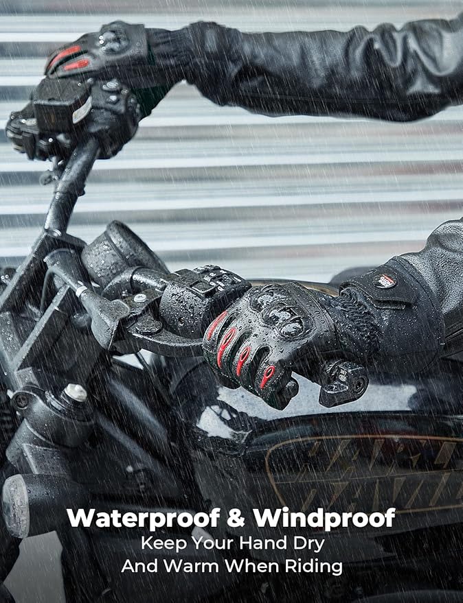 KEMIMOTO Winter Motorcycle Gloves, Rainproof Riding Warm Gloves with Touchscreen for Motorcycle Riding, ATV, UTV, Snowmobile Black-Carbon XXL