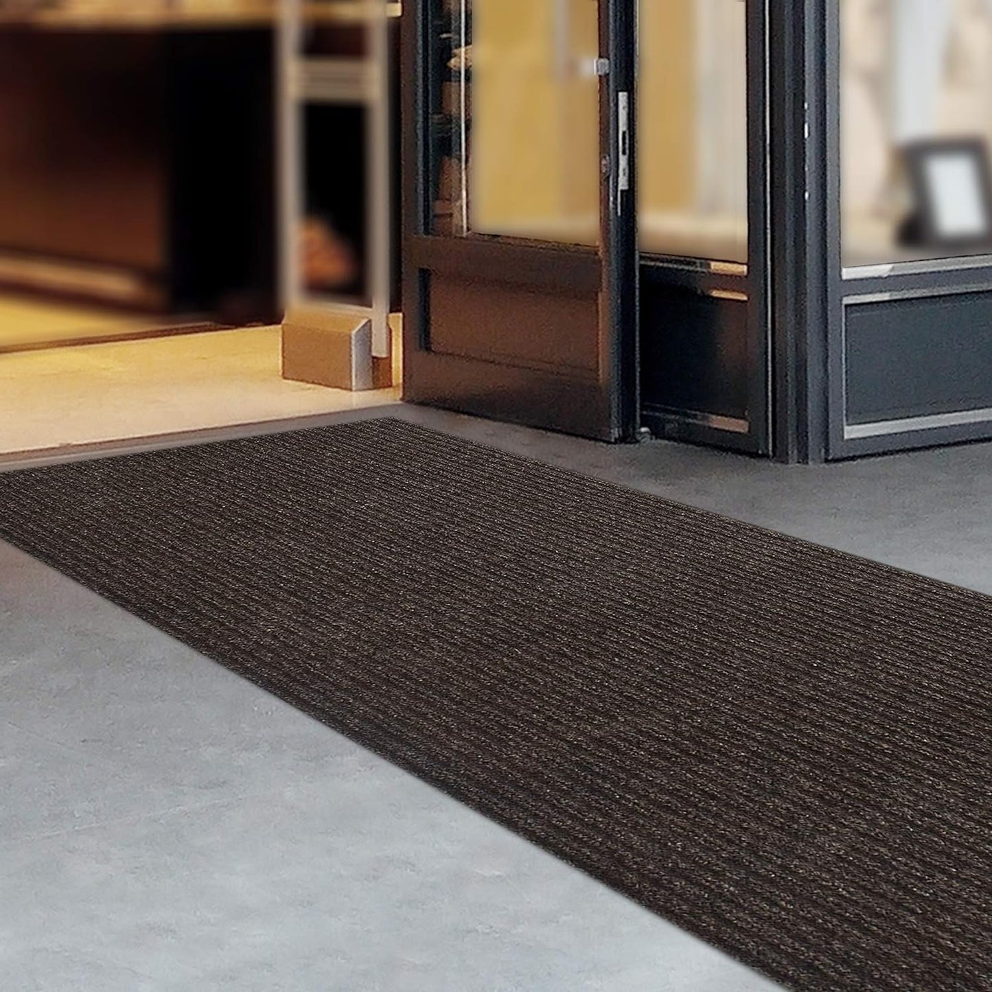 iCustomRug Spartan Weather Warrior Indoor/Outdoor Utility Ribbed Carpet Runner with Non-Slip Thermoplastic Rubber Backing, 6ft X 36ft in Brown