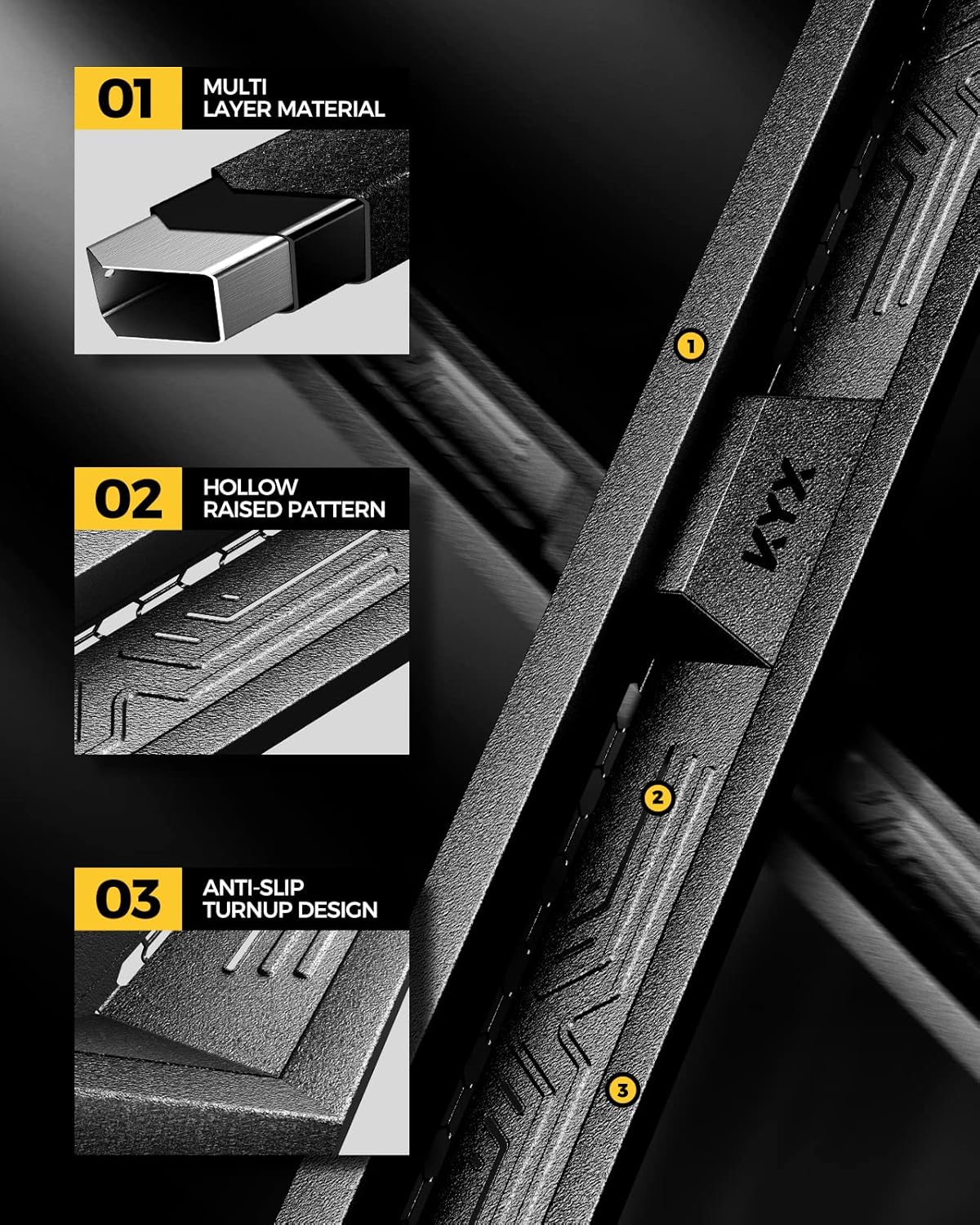 KYX Running Boards Fit for 2019-2025 Chevy Silverado/GMC Sierra 1500 2020-2025 Silverado/Sierra 2500HD 3500HD Crew Cab, 6 inches Dual Tube Side Steps Nerf Bars Step Bars Side Bars Step Rails