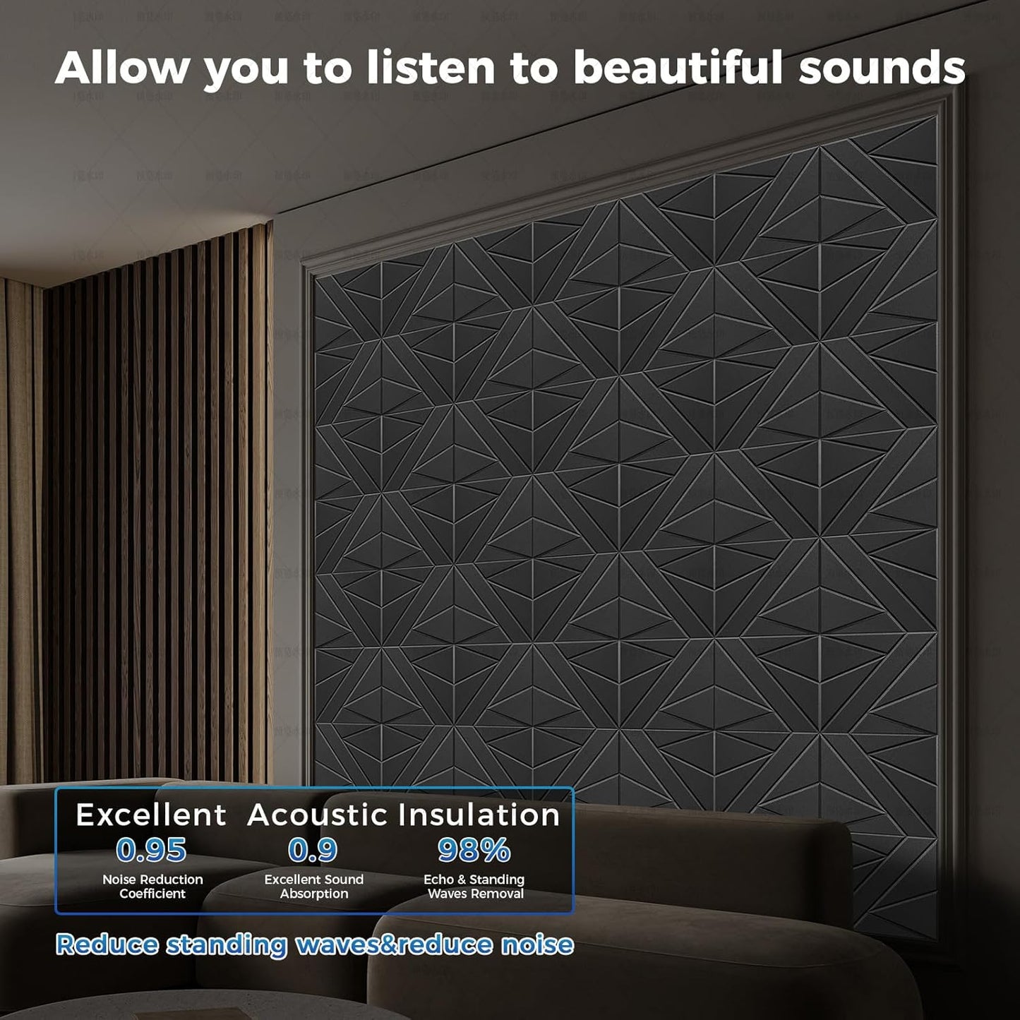 50 Pack Bulk Self-Adhesive Soundproof Wall Panels, 12 x 12 x 0.47 In Sound Proof Foam Panels for Walls, 1.2lb/ft³ High Density, Thicker 0.47in, Acoustic Panels, Duty for Large Walls Black