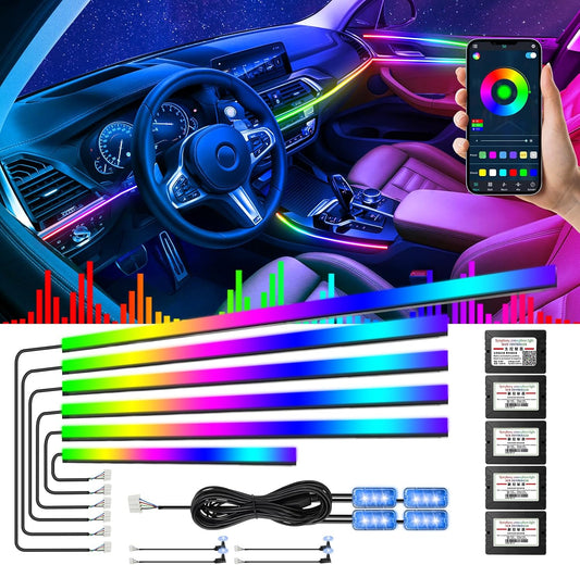 Dreamcolor Acrylic Interior Car Lights, AMKI Car LED Strip Light with APP Control, Car Accessories Car Ambient Neon Light Kit with RGB 14 in 1 and 175 inches 593 LEDs, 16 Million Color Sound Activated