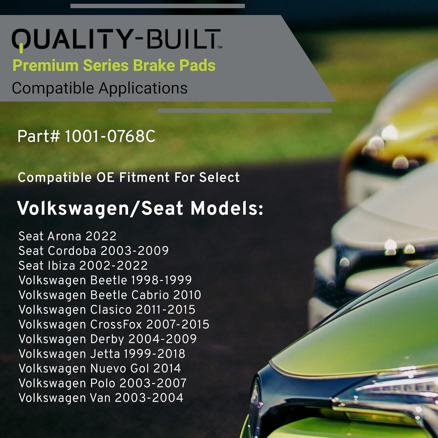 Premium Ceramic Front Brake Pads (1001-0768C) Compatible with 1998-2022 Seat/Volkswagen (Arona/Beetle/Beetle Cabrio/Clasico/Cordoba/CrossFox/Derby/Ibiza/Jetta/Nuevo Gol/Polo/Van)