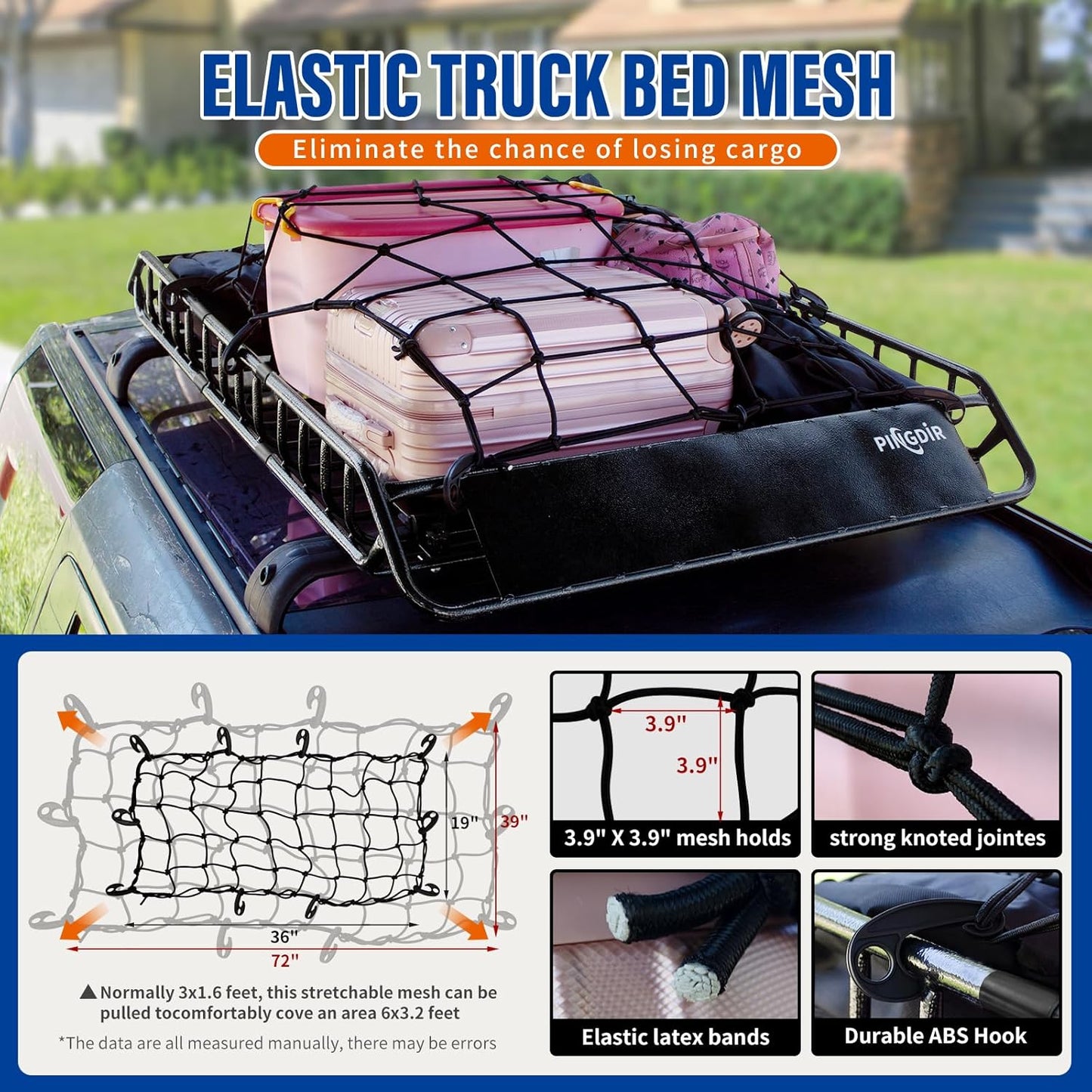 Roof Rack Basket 51" X 36" X 5" Rooftop Rack Cargo Carrier Universal, Waterproof Cargo Bag 44 * 35 * 16", Cargo Net with Attachment Hooks, 2 pcs Ratchet Strap,Roof Pedal