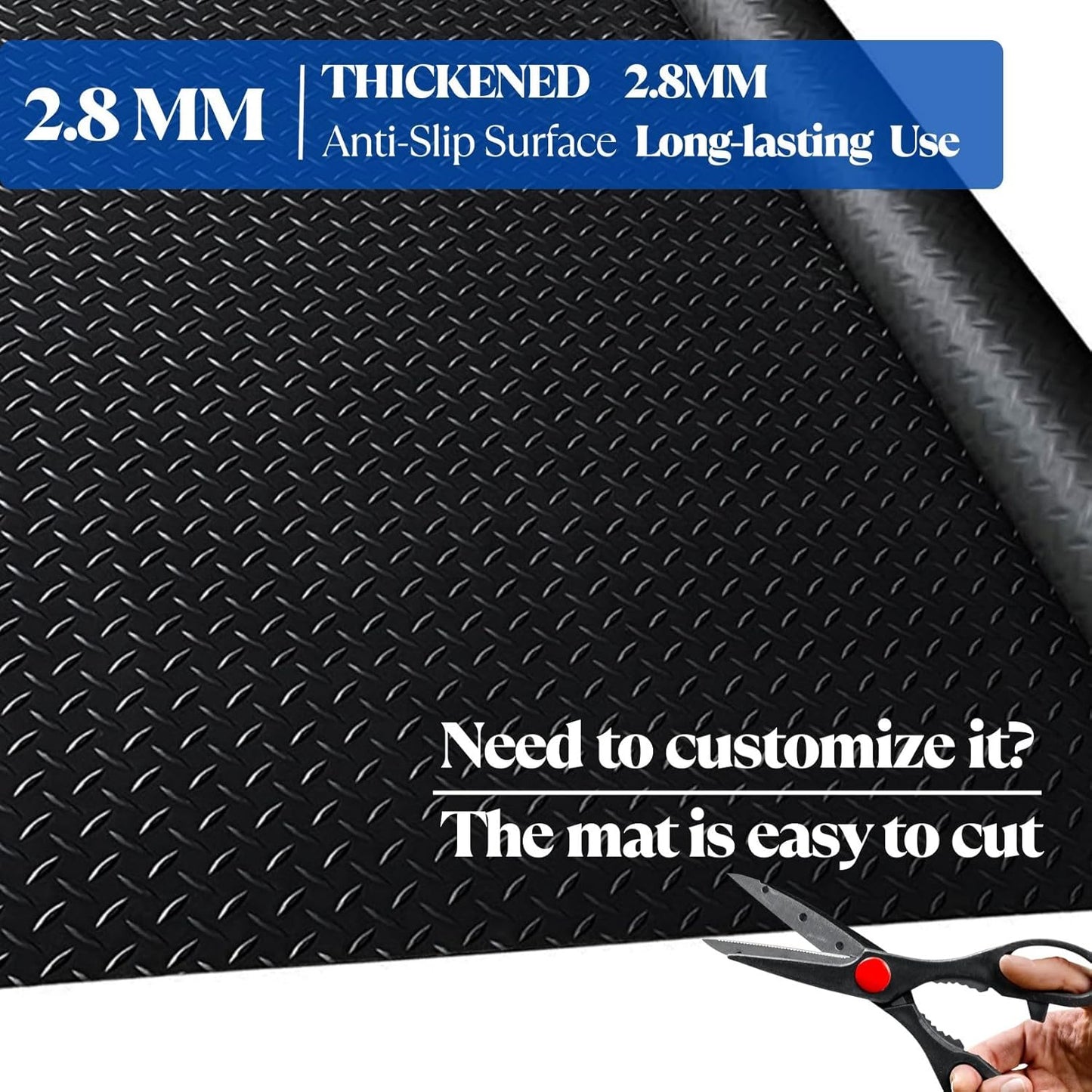 BESEA 4 x 6 FT Garage Floor Mat, Heavy Duty Diamond Plate Rubber Parking Mat – Waterproof, Oil-Resistant, Anti-Slip Flooring Roll for Under Car, Home Garage or Workshop,1/8" Thick