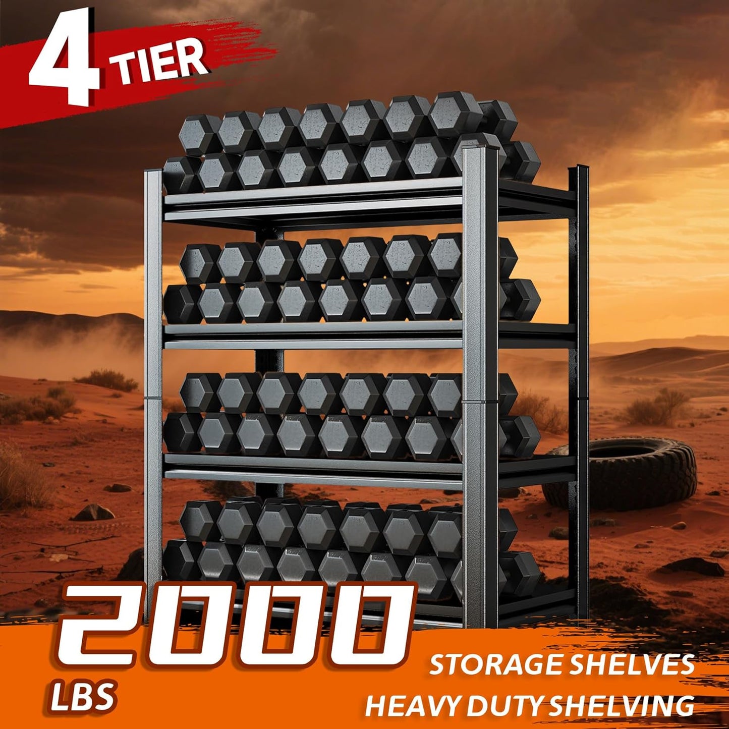 63''H Heavy Duty Metal Shelving Unit, 2000 lbs Total Capacity, Dual-Layer Column, Tool-Free Assembly, All-Steel Construction for Garage, Warehouse, Basement,45.3''W x 15.7''D x 63" H