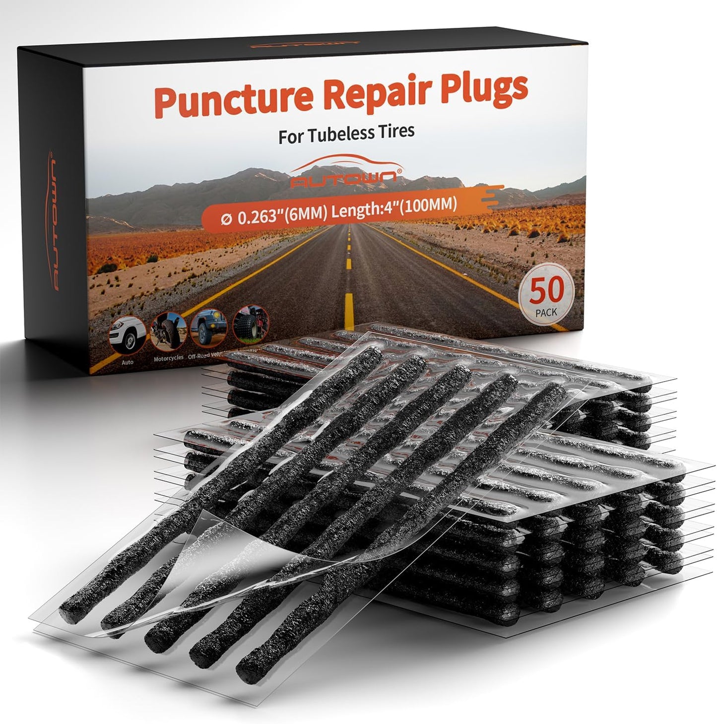 Tire Plugs Heavy Duty (4", 50 Pack) - 1/4" (6mm) Tubeless Tire Plugs for Car, ATV/UTV, Professional Tire Repair Plugs for Tire Flats, Essential for Tire Plug Kit or Tubeless Tire Repair Kit