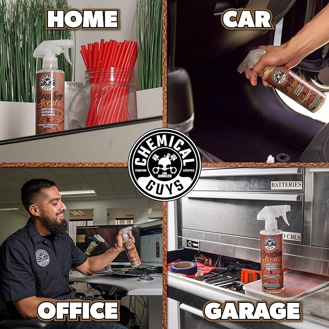 Chemical Guys AIR_102_04 Leather Scent Premium Air Freshener and Odor Eliminator, Long-Lasting, Just Like New Scent for Cars, Trucks, SUVs, RVs & More, 4 fl oz