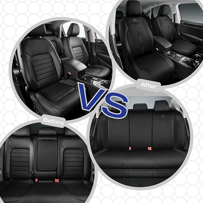 Skechers Car Seat Covers,Luxury Faux Leather Seat Covers,Waterproof Anti Slip Car Seat ProtectorFull Set,Car Accessories Airbag Universal Fit for Most Cars,Vans,Trucks,SUV,Black
