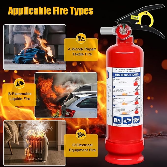 4 Pack ABC Dry Chemical Fire Extinguishers, 2.5 lb 1A:10B:C Rating for Home, Vehicle, Boat, Quick Release Handle, Compact & Portable Dry Powder Extinguisher