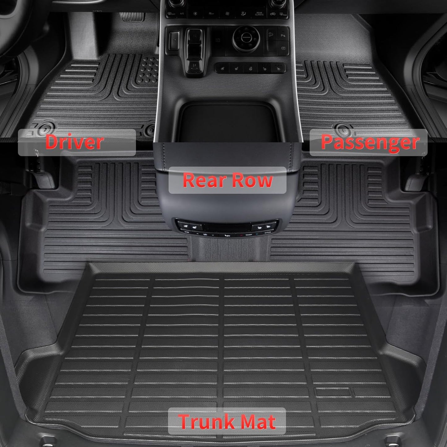 All Weather Floor Mats and Cargo Liners Set Fit for Mazda CX-90 & CX90 PHEV 7 Seater (2nd Row Captain Seat or Bucket Seat) 2024 2025 TPE Car Mats Rubber Trunk Liner CX90 Accessories
