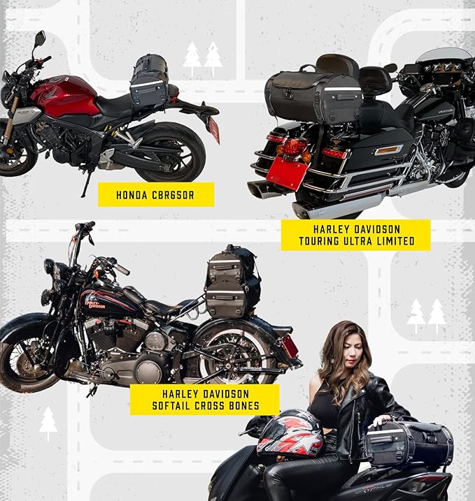 Niche Stackable Tail Bag, Three sizes, Motorcycle Rear Seat Bag with Waterproof Rain Cover, Motorbike Travel Luggage, Zipper closure, Large Capacity-36L
