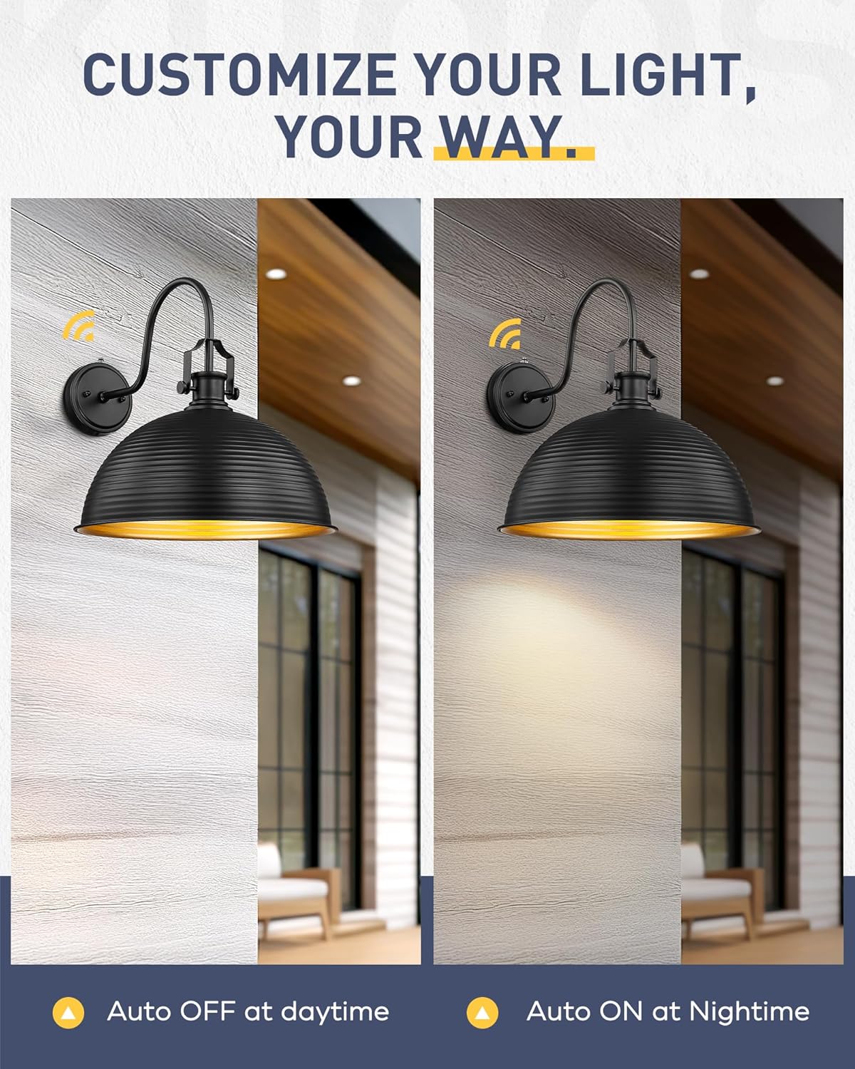 kudos Dusk to Dawn Sensor Outdoor Light Sconces Wall Mount, 12" Large Waterproof Farmhouse Porch Light, Exterior Garage Light Fixtures, 1 Pack, KDOWL04-BK-S-LC